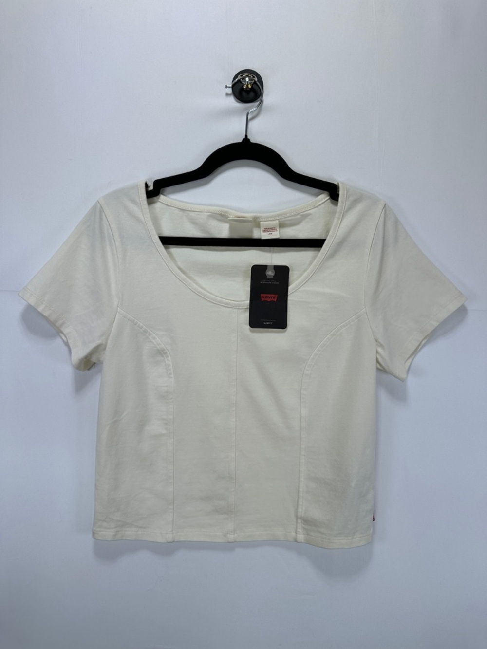 Levi's Mars Corset Short Sleeve Top Beige Tan Fitted Crop Tee L NWT